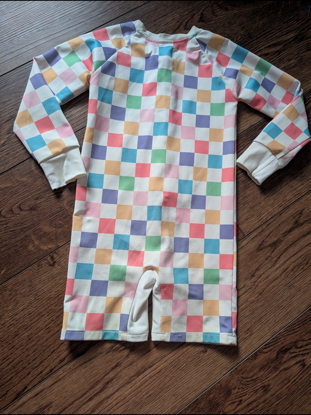 $ 💥3/$24 Kids Multi-Color Check Long-Sleeve Swim Rashguard One-Piece - Picture 6 of 7